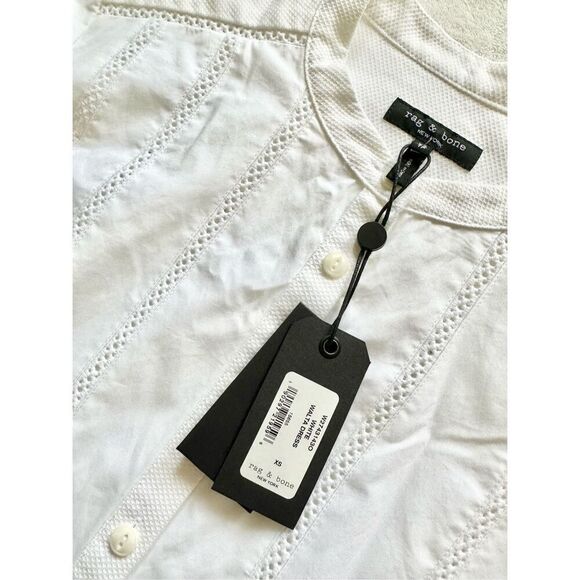 Rag and Bone WALTA - Collarless White Embroidered Button Down Belted Shirtdress - Picture 4 of 7